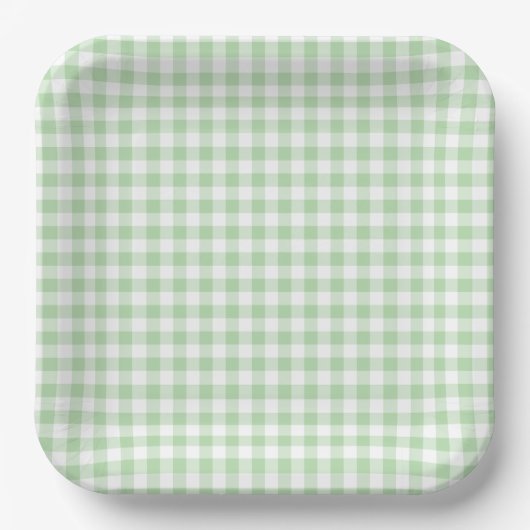 Kleines blassgrünes und weißes Gingham Pappteller (Vorderseite)