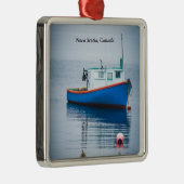 Kleines Blaues Fischerboot Silbernes Ornament (Rechts)