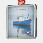 Kleines Blaues Fischerboot Silbernes Ornament (Links)