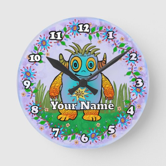 Kleines blaues Monster Runde Wanduhr (Vorderseite)