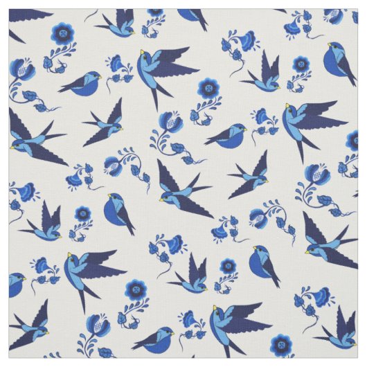 Kleines blaues Vogelfliegen, Sitzen, Stoff (Muster)