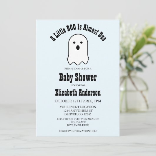 Kleines BOO auf dem Weg Halloween-Geist-Baby-Dusch Einladung (Stehend Vorderseite)