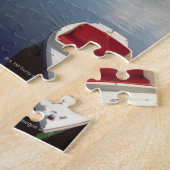 Kleines Boot gebunden oben auf Dock am Lake Placid Puzzle (Seite)