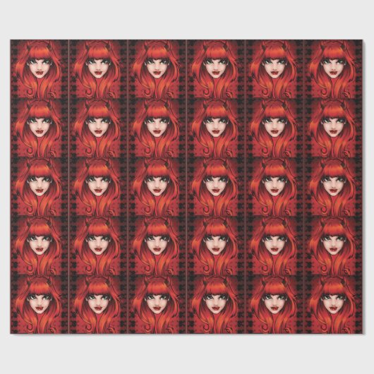 Kleines böses Mädchen mit Skulls Hintergrund Geschenkpapier (Flach)