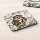 Kleines Brown Barn Owl Kunstportrait Untersetzer (Linke Seite)