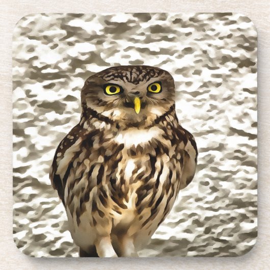 Kleines Brown Barn Owl Kunstportrait Untersetzer (Vorderseite)