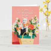 Kleines Bündel glücklicher Kätzchen Karte (Gelbe Blume)