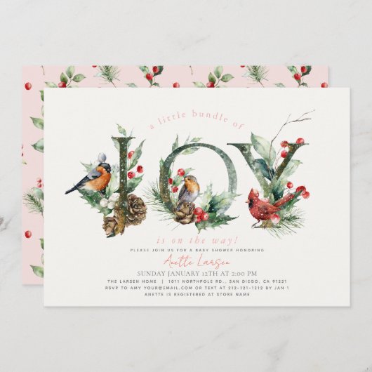 Kleines Bündel von Joy Birds Pink Girl Baby Dusche Einladung (Vorne/Hinten)