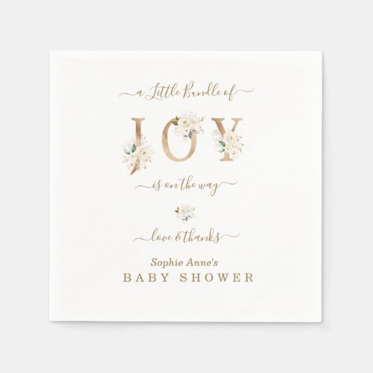 Kleines Bündel von Joy White Gold Blumendusche Serviette (Vorderseite)