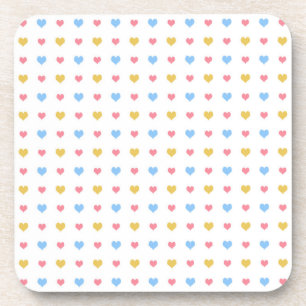 Kleines Bunte-Herzen-Muster Rosa Blau Gelb Getränkeuntersetzer