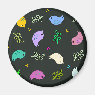 Kleines buntes Vogel-Muster auf Schwarzem Magnet