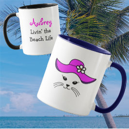 Kleines Cat Beach Girl Tasse