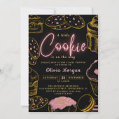 Kleines Cookie Baby Girl Pink und Black Baby Dusch Einladung (Vorderseite)