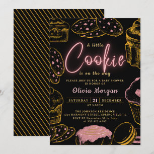 Kleines Cookie Baby Girl Pink und Black Baby Dusch Einladung
