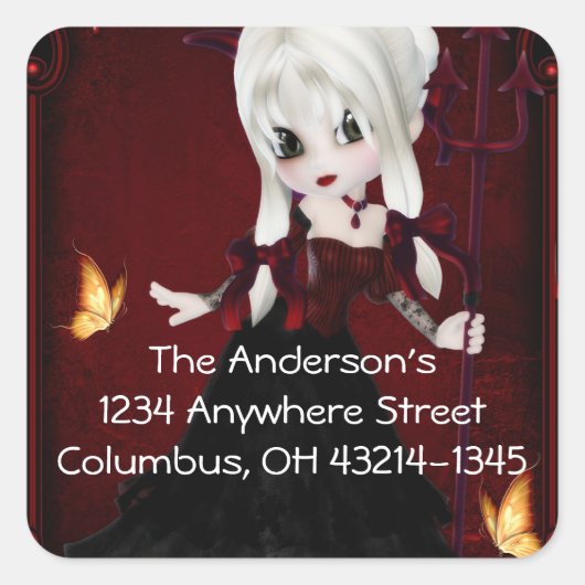 kleines Cookie Devil Girl Design 2 Quadratischer Aufkleber (Vorderseite)