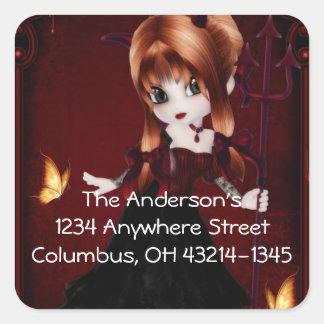 kleines Cookie Devil Girl Design 3 Quadratischer Aufkleber