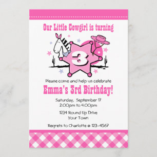 Kleines Cowgirl-3. Geburtstags-Party Einladung