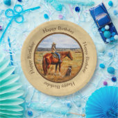 Kleines Cowgirl auf Rinderpferde Gelb Pappteller (Party)