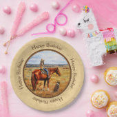 Kleines Cowgirl auf Rinderpferde Gelb Pappteller (Party)