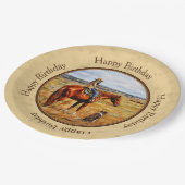 Kleines Cowgirl auf Rinderpferde Gelb Pappteller (Schrägansicht)