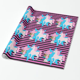 Kleines Cowgirl braunes Haar mit Pferd Jegliche Mi Geschenkpapier