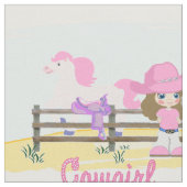 Kleines Cowgirl mit Pferde-und Sattel-Gewebe Stoff (Nahaufnahme)