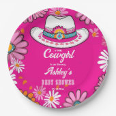 Kleines Cowgirl rosa Retro gibt zu sehen, wie das  Pappteller (Vorderseite)