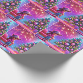 Kleines Cowgirl Stehend vor drei Weihnachten Geschenkpapier