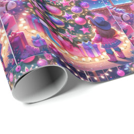 Kleines Cowgirl Stehend vor drei Weihnachten Geschenkpapier