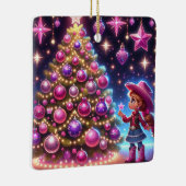 Kleines Cowgirl Stehend vor drei Weihnachten Keramikornament (Rechts)