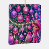 Kleines Cowgirl Stehend vor drei Weihnachten Keramikornament (Rechts)