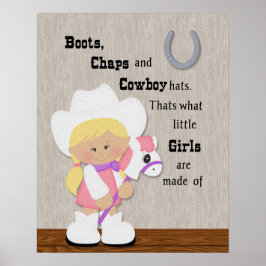 Kleines Cowgirl Stiefel und Chaps Wortart. Poster