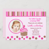 Kleines Cupcake Foto Geburtstagsparty Einladungen (Vorne/Hinten)