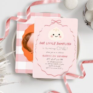 Kleines Dämpfling Rosa Schleifen Mädchen 1. Geburt Einladung