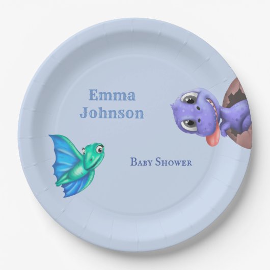 Kleines Dino auf dem Weg Babydusche Pappteller (Vorderseite)