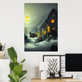 Kleines Dorf im Schnee | AI Art Poster (Heimbüro)