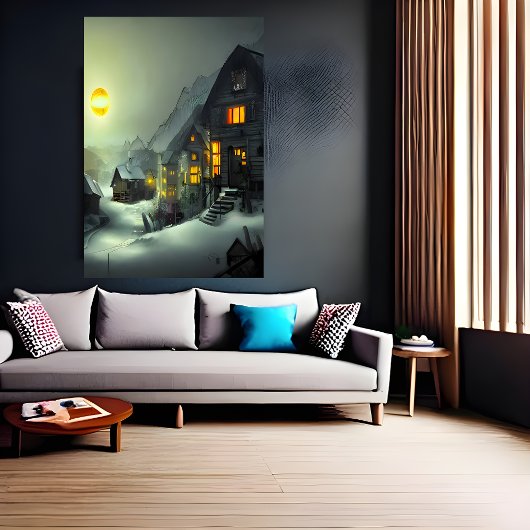 Kleines Dorf im Schnee | AI Art Poster