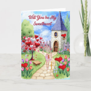 Kleines Dorf Süße Valentinstagskarte Feiertagskarte