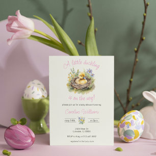 Kleines Duckling auf dem Weg Babydusche pink Einladung