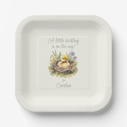 Kleines Duckling ist auf dem Weg Duckkissendusche Pappteller (Vorderseite)