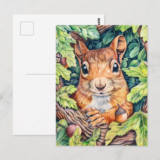 Kleines Eichhörnchen im Eichenbaum Postkarte (Vorne/Hinten)