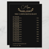 Kleines, einfaches Schwarz-Gold-Restaurant Menükarte (Vorne/Hinten)
