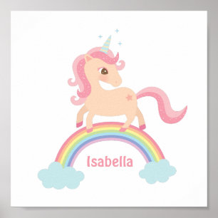 Kleines Einhorn mit Stern auf Regenbogen Girls - W Poster