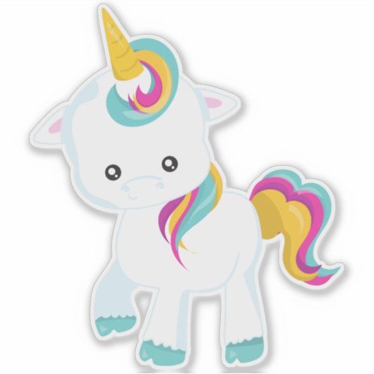 Kleines Einhorn, Niedliches Einhorn, magisches Ein Aufkleber (Vorderseite)