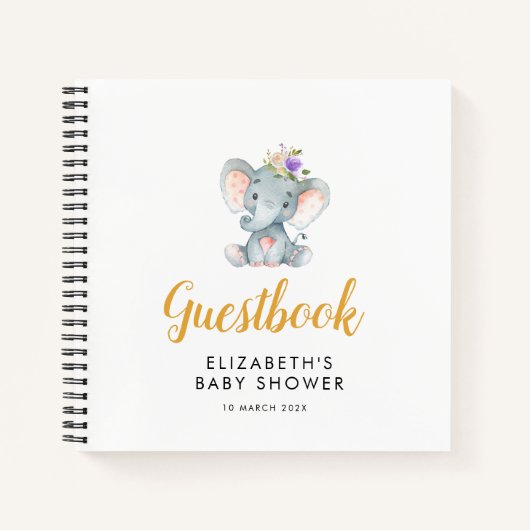 kleines Elefant lila Flora Babyduschenbuch Notizblock (Vorderseite)
