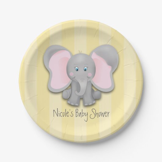 Kleines Elefant Yellow Baby Dusche Party Pappteller (Vorderseite)