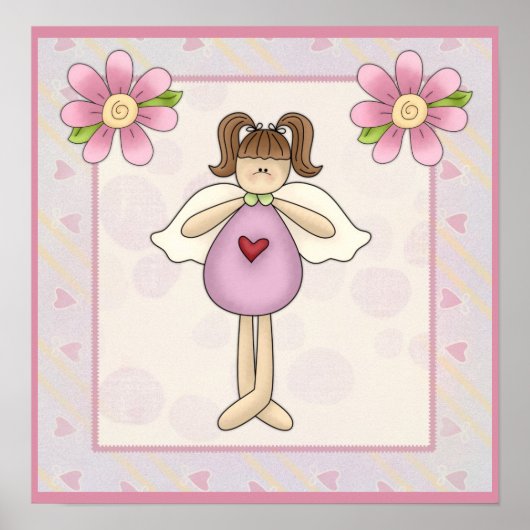 Kleines Engel-Girl mit rosa Blume Poster (Vorne)