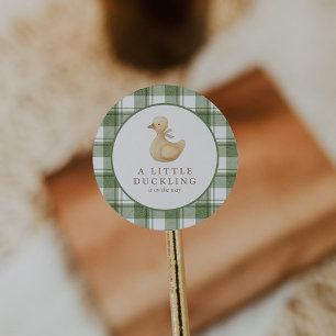 Kleines Entlein Klassisches neutrales Gingham Runder Aufkleber