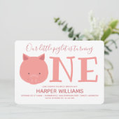 Kleines Ferkel, das ein Tier zum ersten Geburtstag Einladung (Stehend Vorderseite)