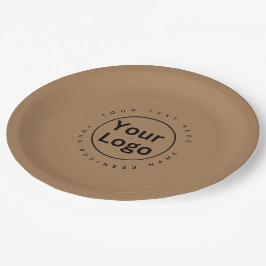 Kleines Firmenlogo braun Pappteller (Schrägansicht)
